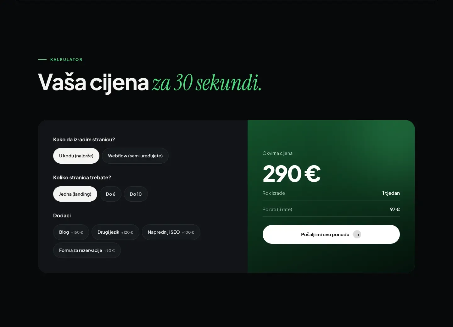 Kalkulator cijena izrade web stranice na miskicweb.me